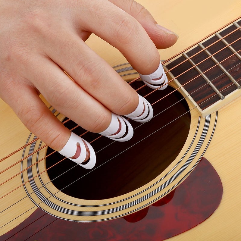 VGEBY 4Pcs Plastic Finger Picks, Guitar Finger Protectors Guitar Thumb Picks Fingertip Protector Set Plastic for Guitar Bass Ukulele Mandolin Delrin Picks Medium Guitar Finger Span - Image 1
